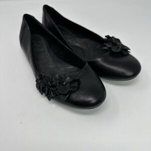 BOC Women's Ballet Black Flat Shoes Flowers Size 8